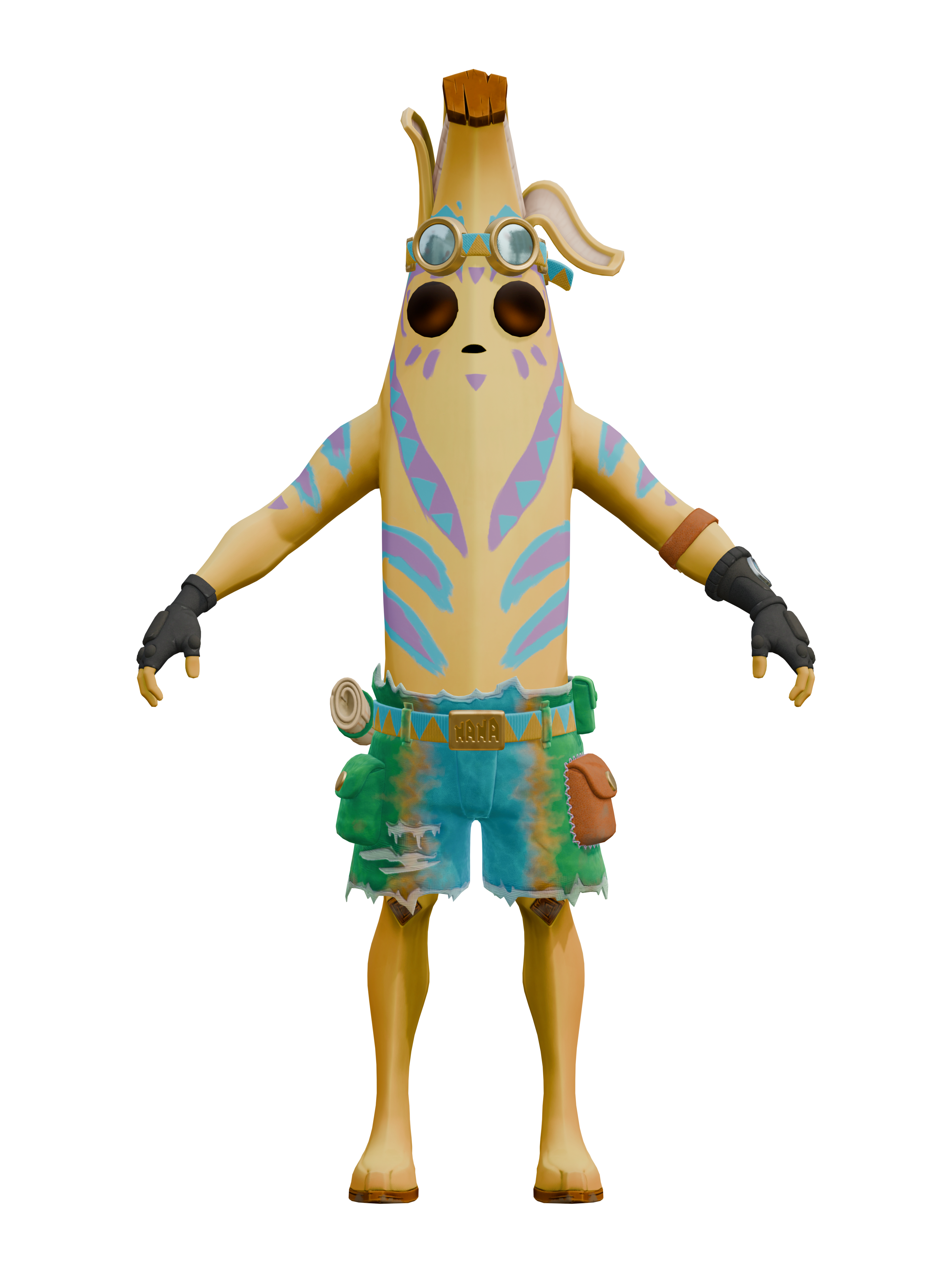 Bananín aventurero isleño, render 4K transparente