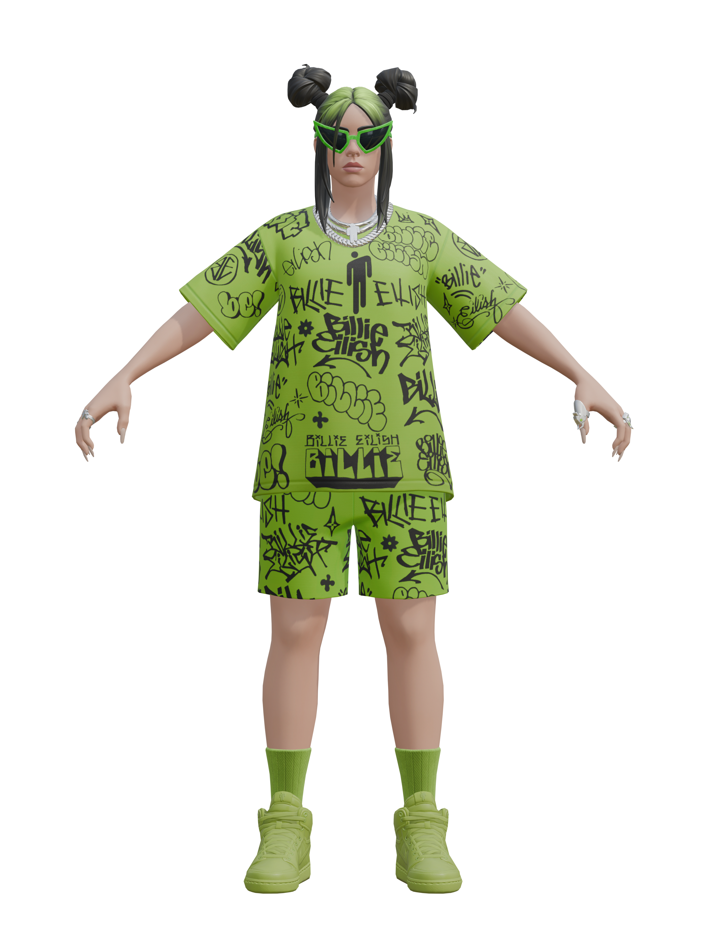 Billie de verde, render 4K transparente